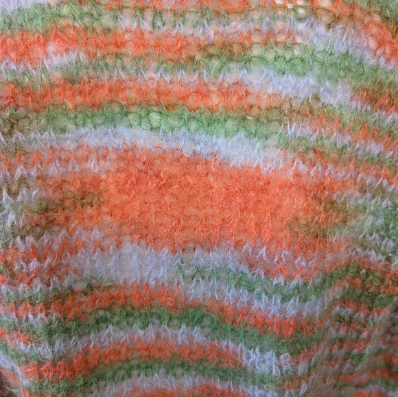 Vintage Striped  Handmade Loose Weave Orange Green 1970's Sweater Size M - Picture 3 of 3